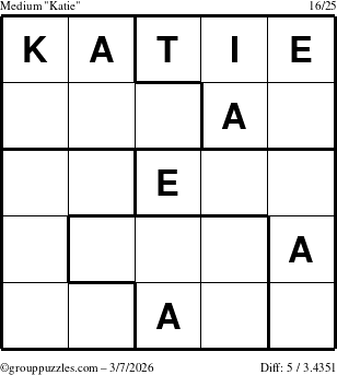 The grouppuzzles.com Medium Katie puzzle for Saturday March 7, 2026