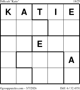 The grouppuzzles.com Difficult Katie puzzle for Saturday March 7, 2026