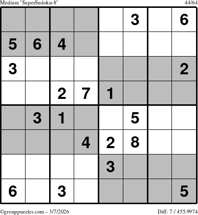 The grouppuzzles.com Medium SuperSudoku-8 puzzle for Saturday March 7, 2026