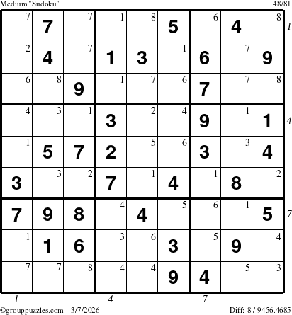 The grouppuzzles.com Medium Sudoku puzzle for Saturday March 7, 2026 with all 8 steps marked