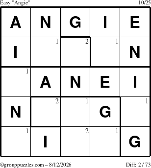 The grouppuzzles.com Easy Angie puzzle for Wednesday August 12, 2026 with the first 2 steps marked