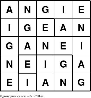 The grouppuzzles.com Answer grid for the Angie puzzle for Wednesday August 12, 2026