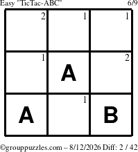 The grouppuzzles.com Easy TicTac-ABC puzzle for Wednesday August 12, 2026 with the first 2 steps marked