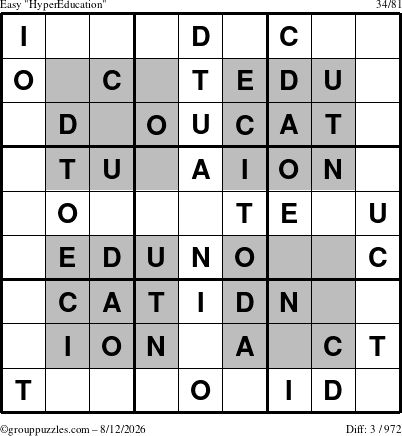 The grouppuzzles.com Easy HyperEducation-i23 puzzle for Wednesday August 12, 2026