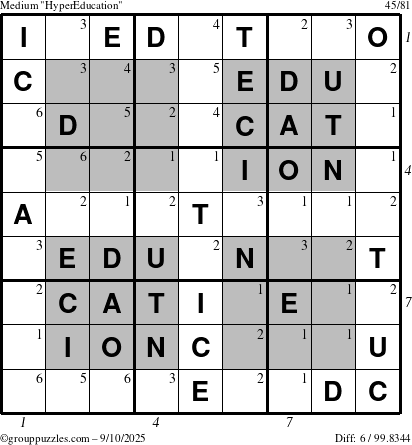 The grouppuzzles.com Medium HyperEducation-i23 puzzle for Wednesday September 10, 2025, suitable for printing, with all 6 steps marked