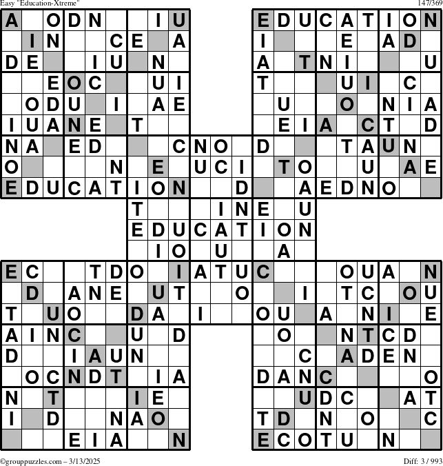 The grouppuzzles.com Easy Education-Xtreme puzzle for Thursday March 13, 2025
