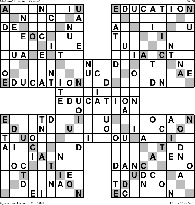 The grouppuzzles.com Medium Education-Xtreme puzzle for Thursday March 13, 2025