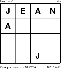 The grouppuzzles.com Easy Jean puzzle for Sunday February 15, 2026