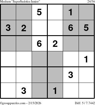 The grouppuzzles.com Medium SuperSudoku-Junior puzzle for Sunday February 15, 2026