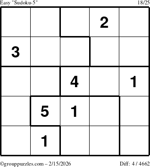 The grouppuzzles.com Easy Sudoku-5 puzzle for Sunday February 15, 2026