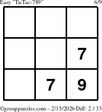 The grouppuzzles.com Easy TicTac-789 puzzle for Sunday February 15, 2026