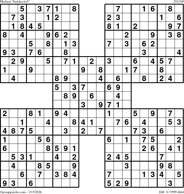 The grouppuzzles.com Medium Sudoku-by5 puzzle for Sunday February 15, 2026