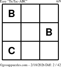 The grouppuzzles.com Easy TicTac-ABC puzzle for Wednesday February 18, 2026