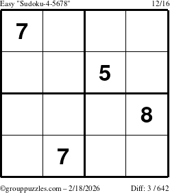 The grouppuzzles.com Easy Sudoku-4-5678 puzzle for Wednesday February 18, 2026