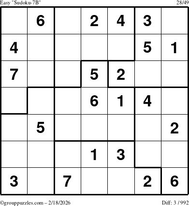 The grouppuzzles.com Easy Sudoku-7B puzzle for Wednesday February 18, 2026
