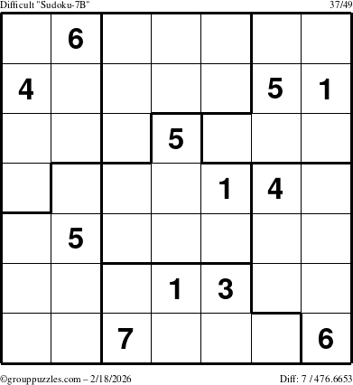 The grouppuzzles.com Difficult Sudoku-7B puzzle for Wednesday February 18, 2026