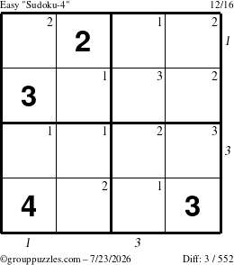 The grouppuzzles.com Easy Sudoku-4 puzzle for Thursday July 23, 2026 with all 3 steps marked