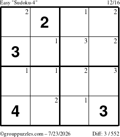 The grouppuzzles.com Easy Sudoku-4 puzzle for Thursday July 23, 2026 with the first 3 steps marked