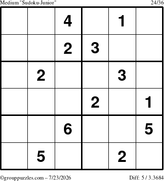The grouppuzzles.com Medium Sudoku-Junior puzzle for Thursday July 23, 2026