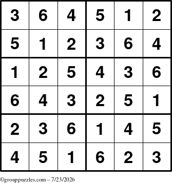 The grouppuzzles.com Answer grid for the Sudoku-Junior puzzle for Thursday July 23, 2026