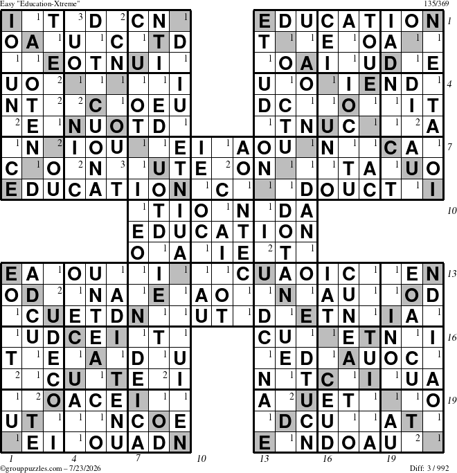 The grouppuzzles.com Easy Education-Xtreme puzzle for Thursday July 23, 2026 with all 3 steps marked
