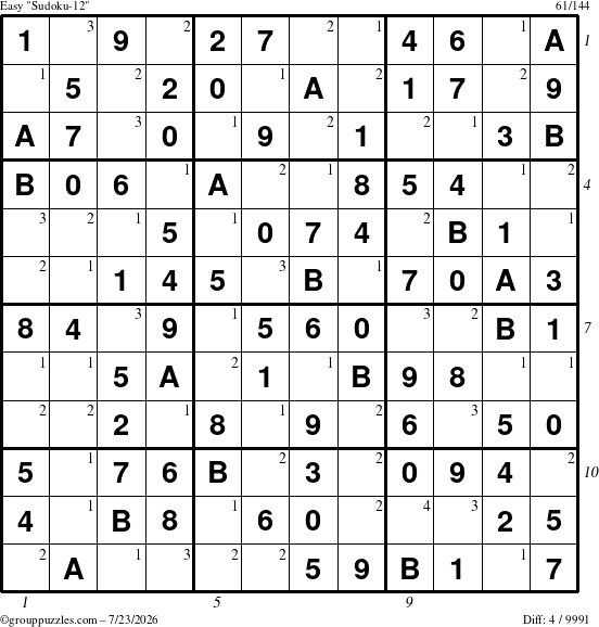 The grouppuzzles.com Easy Sudoku-12 puzzle for Thursday July 23, 2026 with all 4 steps marked