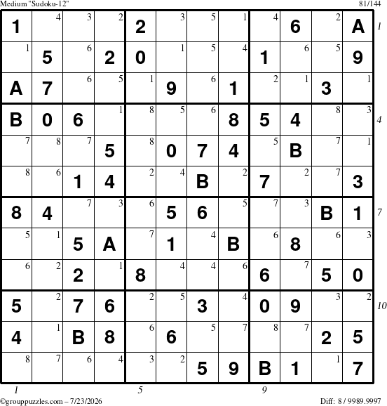 The grouppuzzles.com Medium Sudoku-12 puzzle for Thursday July 23, 2026 with all 8 steps marked