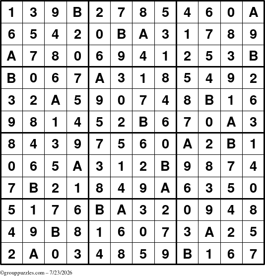 The grouppuzzles.com Answer grid for the Sudoku-12 puzzle for Thursday July 23, 2026