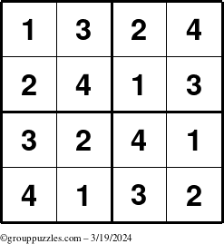 The grouppuzzles.com Answer grid for the Sudoku-4 puzzle for Tuesday March 19, 2024