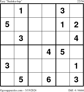 The grouppuzzles.com Easy Sudoku-6up puzzle for Tuesday March 19, 2024