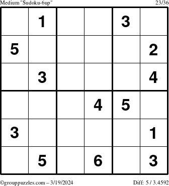 The grouppuzzles.com Medium Sudoku-6up puzzle for Tuesday March 19, 2024