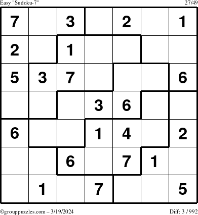 The grouppuzzles.com Easy Sudoku-7 puzzle for Tuesday March 19, 2024