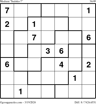 The grouppuzzles.com Medium Sudoku-7 puzzle for Tuesday March 19, 2024