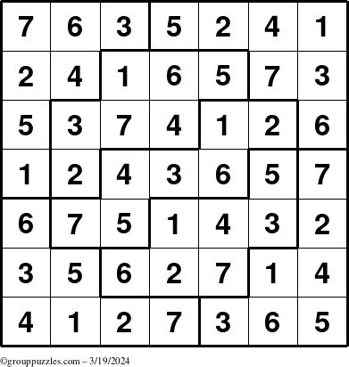 The grouppuzzles.com Answer grid for the Sudoku-7 puzzle for Tuesday March 19, 2024