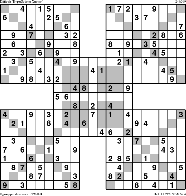The grouppuzzles.com Difficult HyperSudoku-Xtreme puzzle for Tuesday March 19, 2024