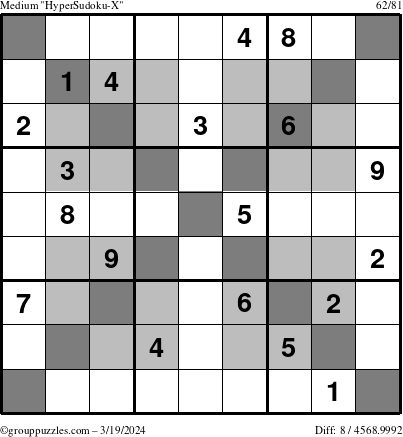 The grouppuzzles.com Medium HyperSudoku-X puzzle for Tuesday March 19, 2024