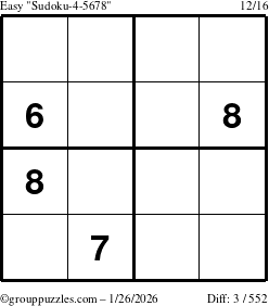 The grouppuzzles.com Easy Sudoku-4-5678 puzzle for Monday January 26, 2026