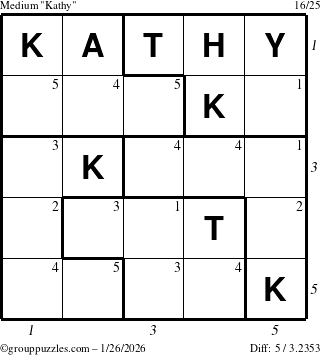 The grouppuzzles.com Medium Kathy puzzle for Monday January 26, 2026 with all 5 steps marked