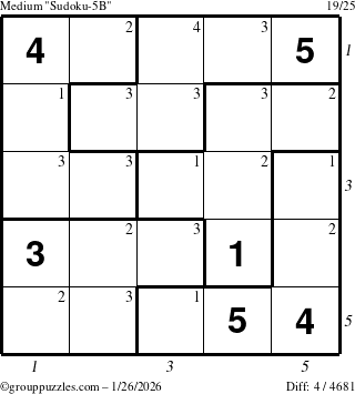 The grouppuzzles.com Medium Sudoku-5B puzzle for Monday January 26, 2026 with all 4 steps marked