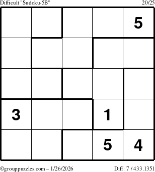 The grouppuzzles.com Difficult Sudoku-5B puzzle for Monday January 26, 2026