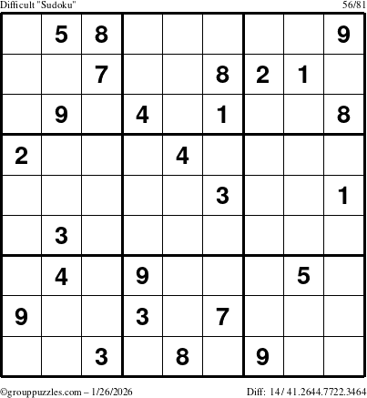 The grouppuzzles.com Difficult Sudoku puzzle for Monday January 26, 2026
