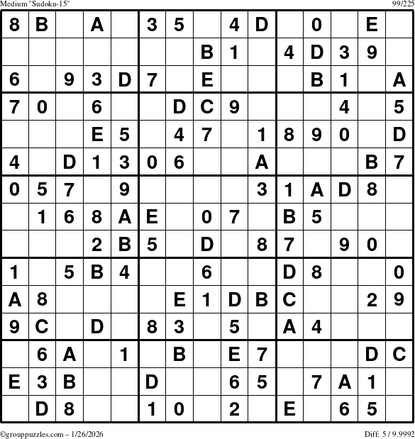 The grouppuzzles.com Medium Sudoku-15 puzzle for Monday January 26, 2026