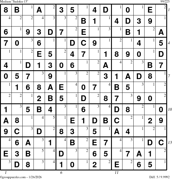 The grouppuzzles.com Medium Sudoku-15 puzzle for Monday January 26, 2026 with all 5 steps marked
