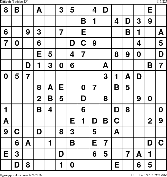 The grouppuzzles.com Difficult Sudoku-15 puzzle for Monday January 26, 2026
