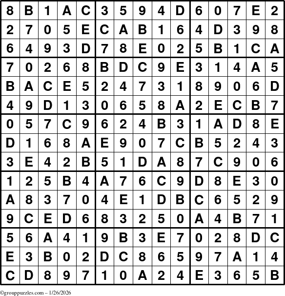The grouppuzzles.com Answer grid for the Sudoku-15 puzzle for Monday January 26, 2026
