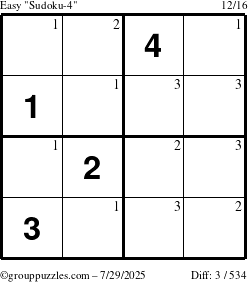 The grouppuzzles.com Easy Sudoku-4 puzzle for Tuesday July 29, 2025 with the first 3 steps marked