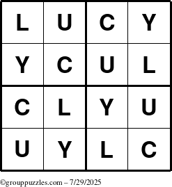 The grouppuzzles.com Answer grid for the Lucy puzzle for Tuesday July 29, 2025