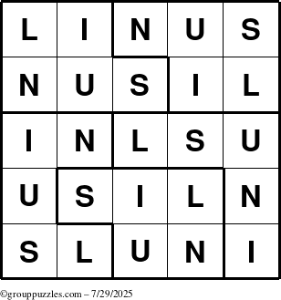 The grouppuzzles.com Answer grid for the Linus puzzle for Tuesday July 29, 2025