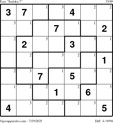 The grouppuzzles.com Easy Sudoku-7 puzzle for Tuesday July 29, 2025 with the first 3 steps marked