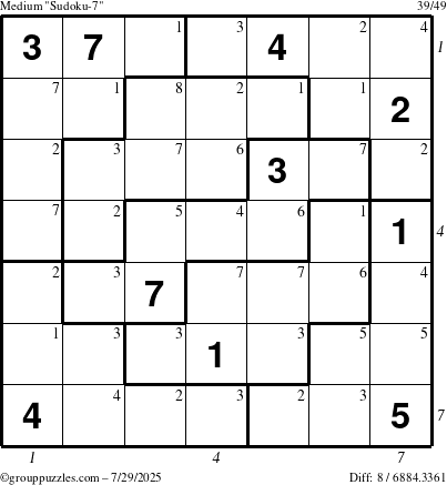 The grouppuzzles.com Medium Sudoku-7 puzzle for Tuesday July 29, 2025 with all 8 steps marked